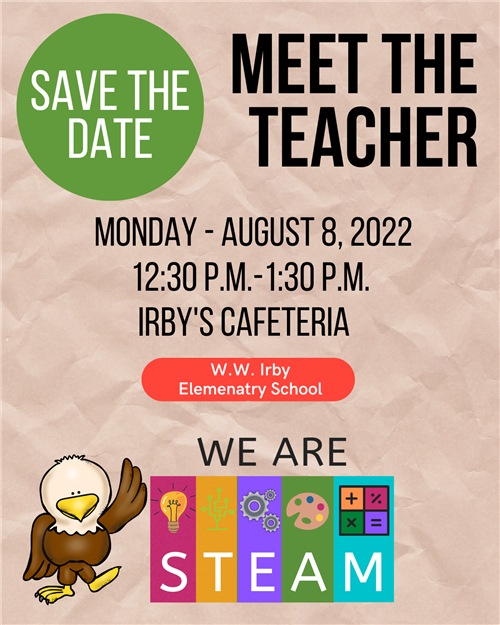 Meet the Teacher August 8, 2022 12:30-1:30 pm